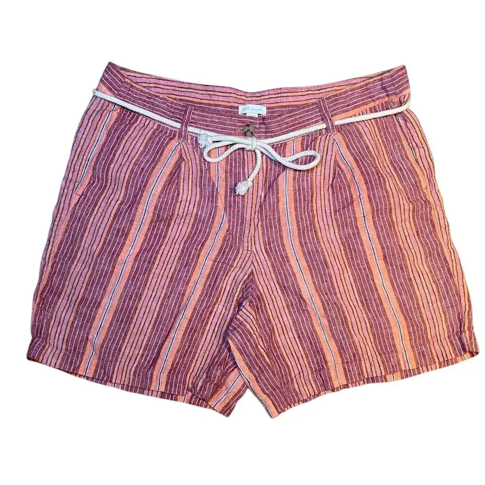 J. Jill - Linen Multi-colored Striped Shorts with Adjustable Belt
